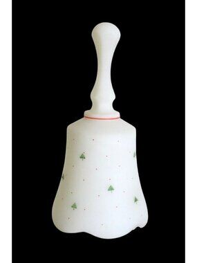 Fenton Satin Glass Christmas Bell With Festive Trees and Dots Artist Signed